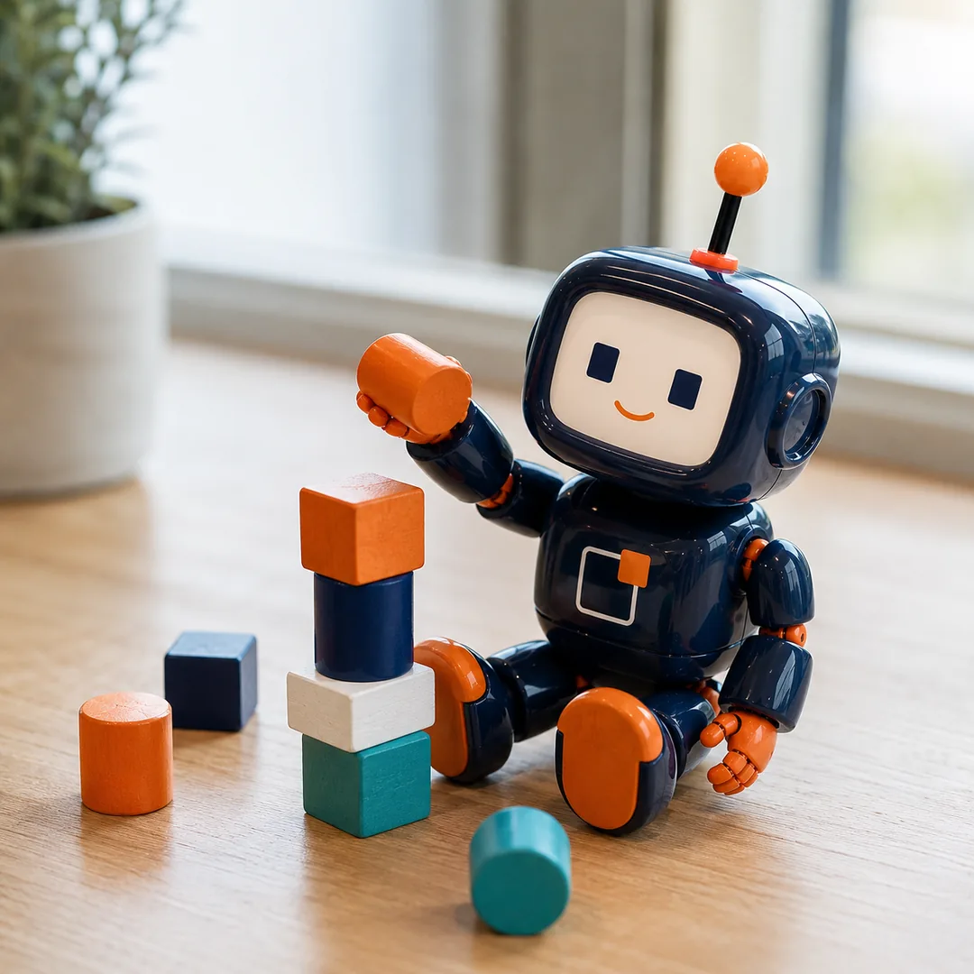 The Insights² robot playing with colourful building blocks.